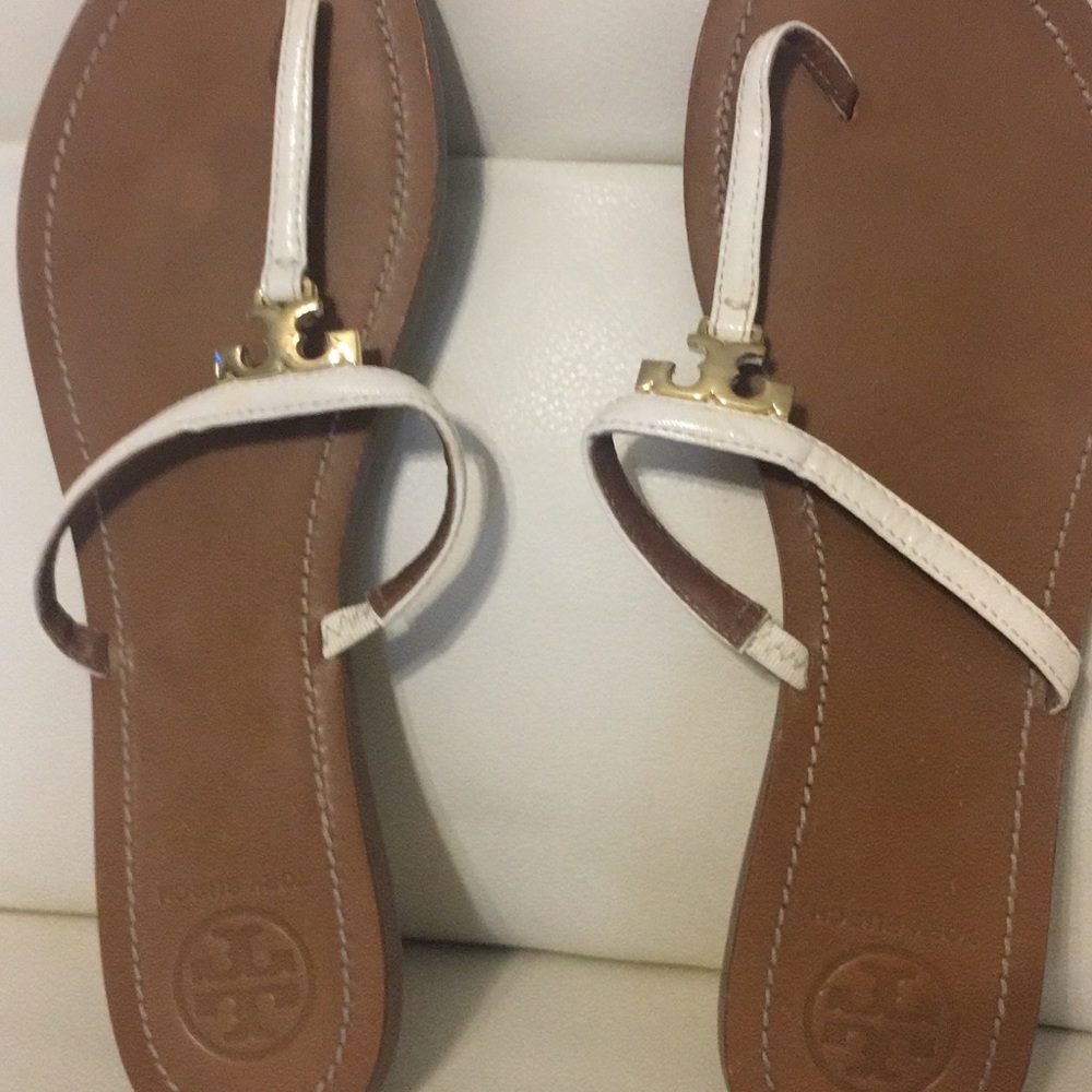 Tory Burch White Leather Sandals Size 10 1/2